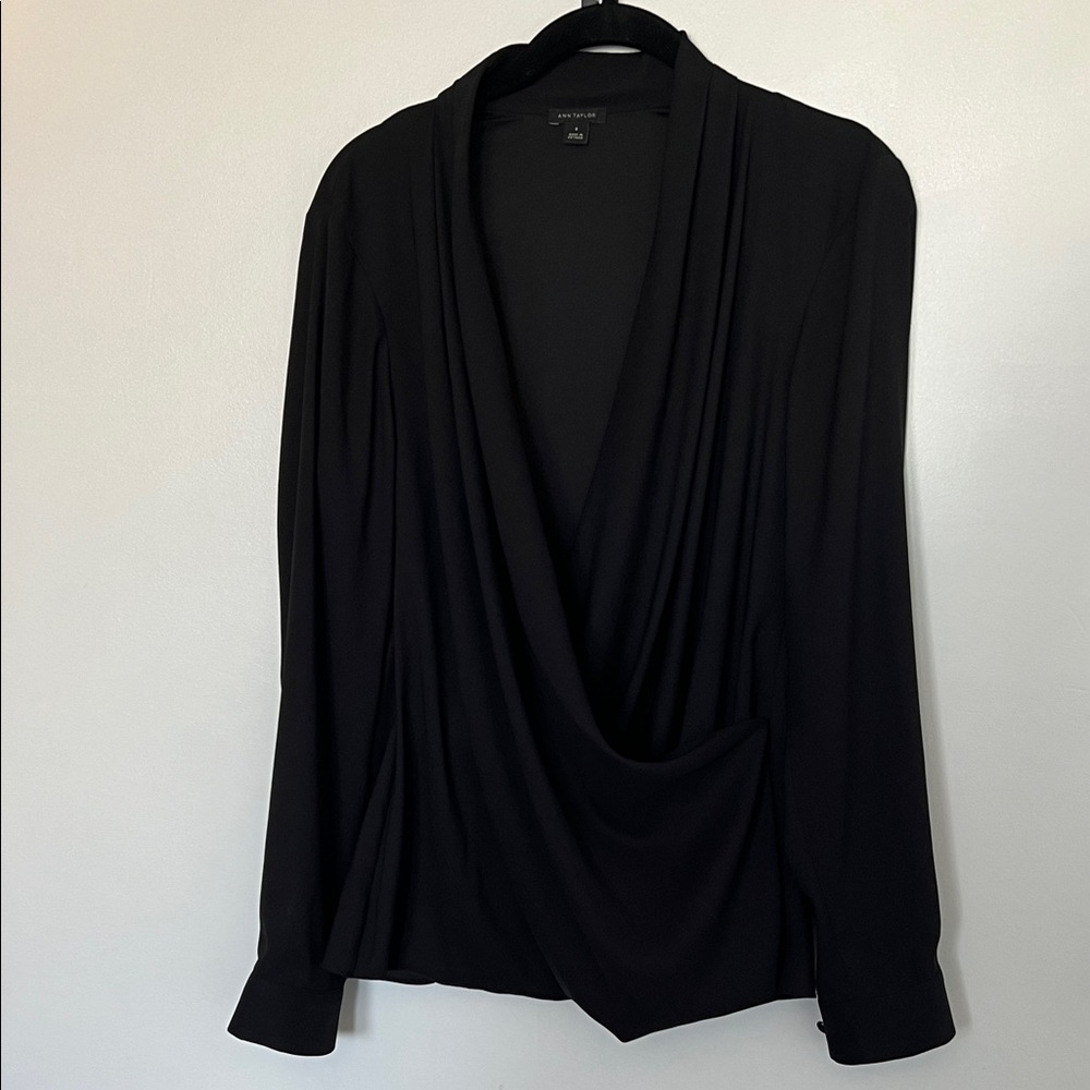 Ann Taylor Black Draped Blouse - Picture 2 of 7